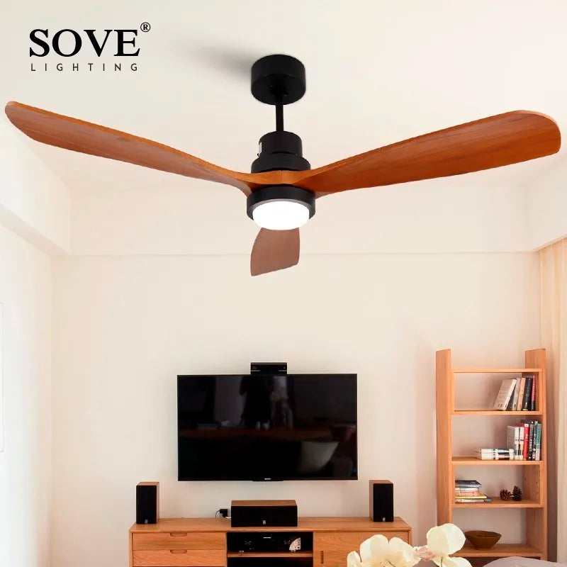 Axya 52 Inch Wooden Ceiling Fan Remote Control 3 Wooden Blades for Home Bedroom Living Room