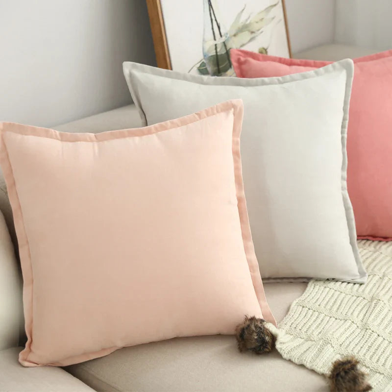 Axyaa Soft Pink Fringed Suede Pillow Case 45x45cm Home Decor