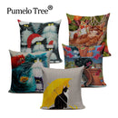 Square Cat Pillow Covers by Axyaa: Cute Cartoon Print Sofa Throw Pillow Cover