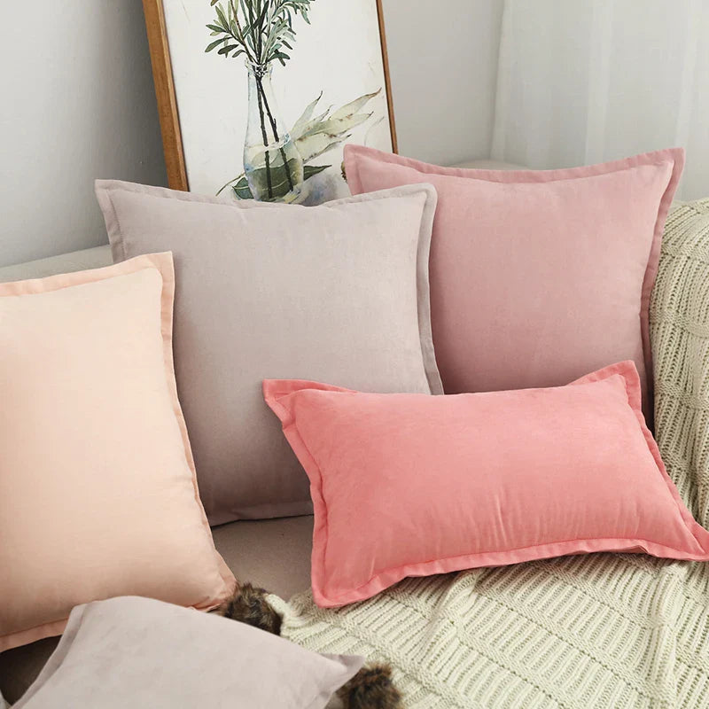 Axyaa Soft Pink Fringed Suede Pillow Case 45x45cm Home Decor