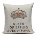 Axyaa Crown Design Cotton Linen Blended Cushion Cover - King Queen Letter Pillowcase