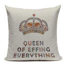 Axyaa Crown Design Cotton Linen Blended Cushion Cover - King Queen Letter Pillowcase