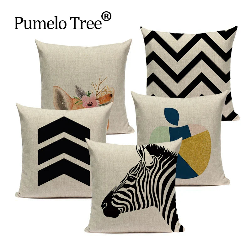 Axyaa Simple Geometry Pillowcase - Zebra Leopard Print Home Cushion