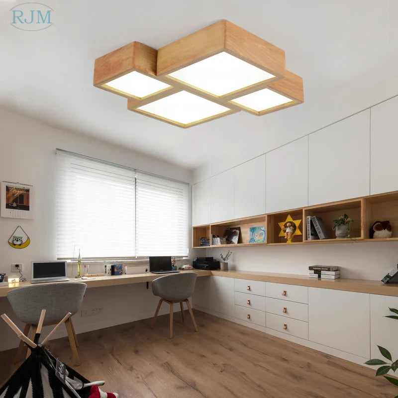 Axyaa Solid Wood Ceiling Lamp: Nordic Simple LED Lights for Home Living Room Bedroom