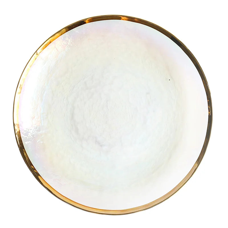 Axya Gold Hammer Grain Glass Bowl Dish Salad Fruit Plate - Dazzle Color Glass