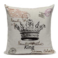 Axyaa Crown Design Cotton Linen Blended Cushion Cover - King Queen Letter Pillowcase