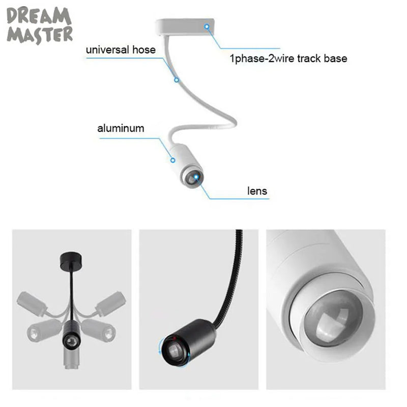 Axyaa Zoomable Gooseneck Track Light for Exhibition Gallery - Adjustable Beam Angle Rail Lamp