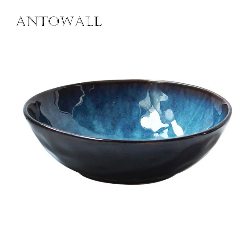 Axya Dim Blue Ceramic Soup Ramen Bowl - Elegant Tableware for Western Food