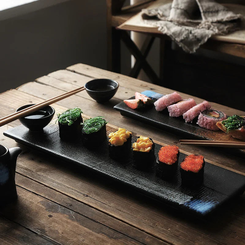 Axya Ceramic Sushi Sashimi Plate: Vintage Style Rectangular Dish for Japanese Cuisine