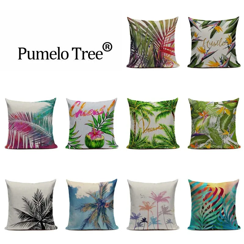 Axyaa Tropic Tree Green Cushion Cover - Summer Style Decorative Pillow for Sofa
