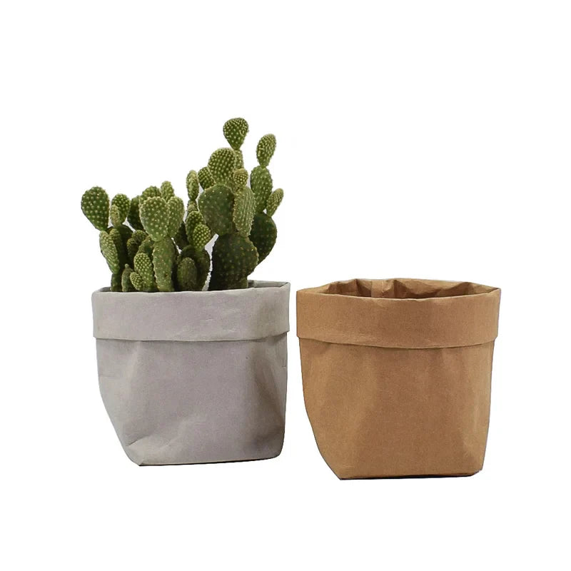 Axyaa Round Brown Paper Bag Storage Hamper - Versatile, Washable, Rustic.