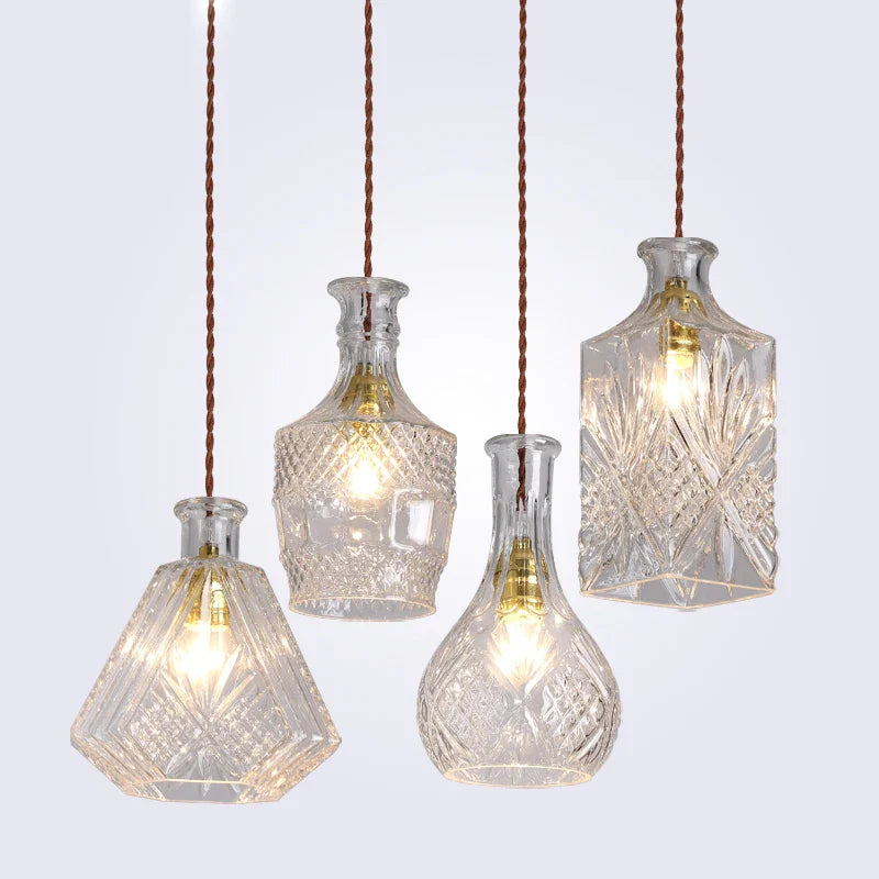 Axyaa Vintage Wine Bottle Pendant Lights with Glass Shade