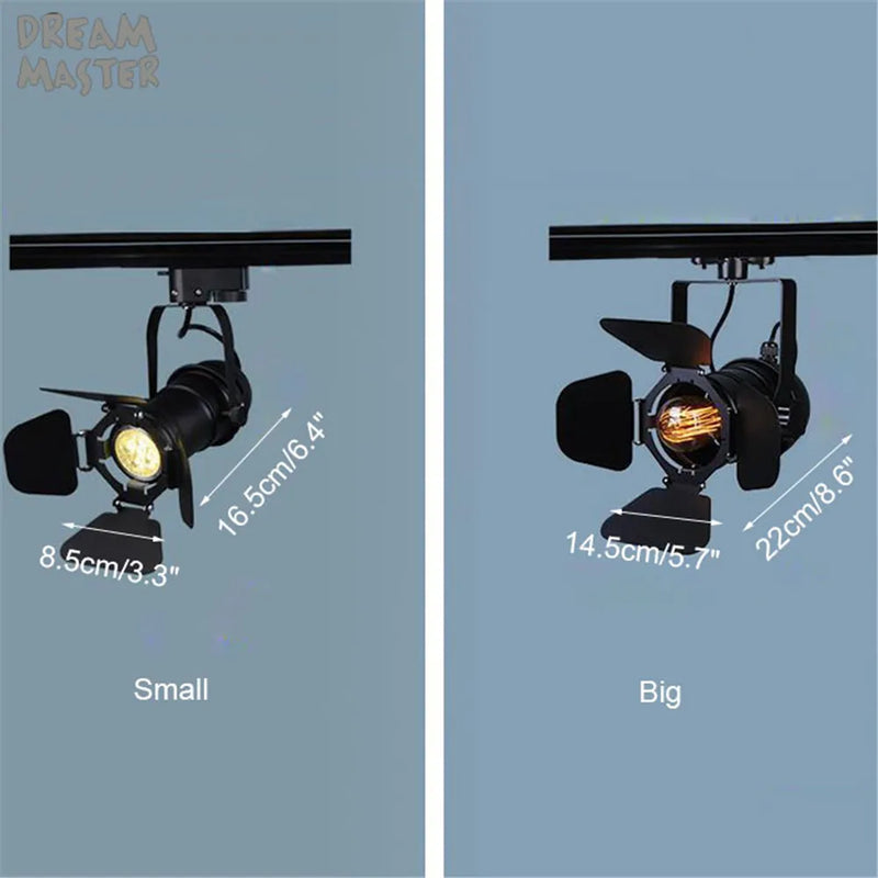 Axyaa Industrial Spotlight Track Light with Barndoor, Black Loft Rail Lamp for Shop Lighting