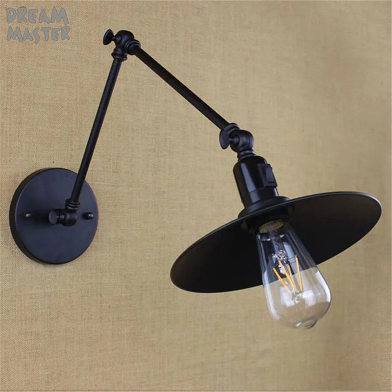 Axyaa Retro Swing Arm Industrial Wall Lamp Black On/Off Switch Sconce Iron