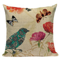 Axyaa Retro Bird Text Flower Cotton Linen Cushion Cover