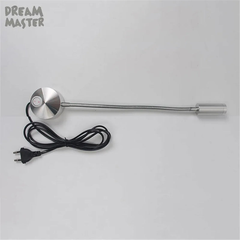 Axyaa Silver Wall Lamp: Flexible Hose LED Modern Light with Switch - 3W Warm White