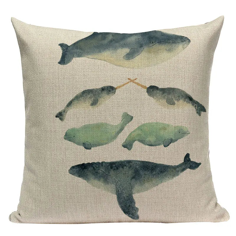 Colorful Fish Pattern Linen Cushion Cover by Axyaa