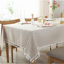Axya Striped Cotton Linen Tablecloth with Tassels - Quality Dining Table Cover