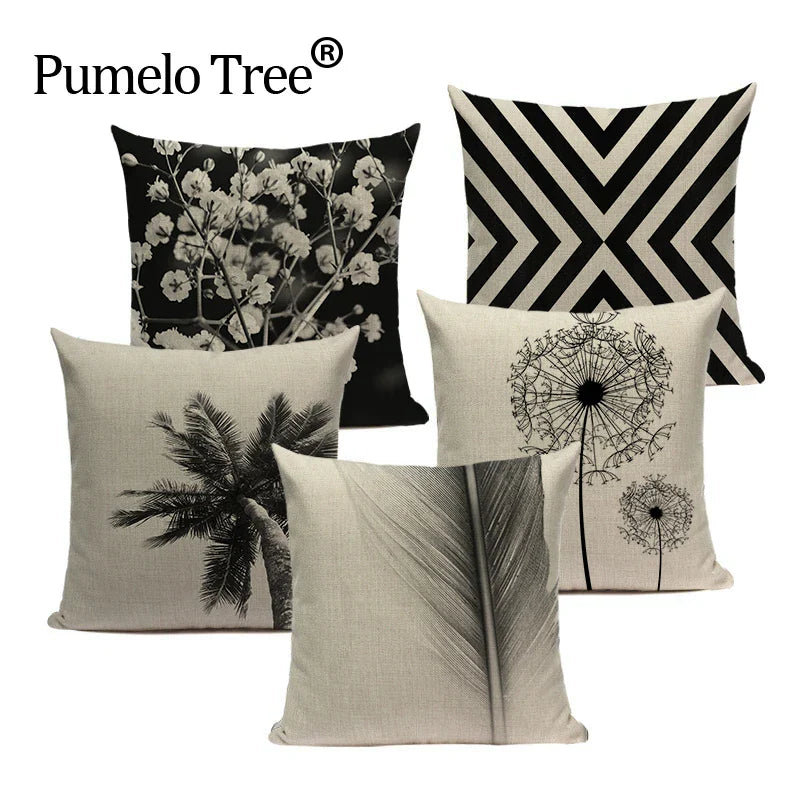Geometric Meditation Decorative Throw Pillow Cover Axyaa Black White Linen Square Case