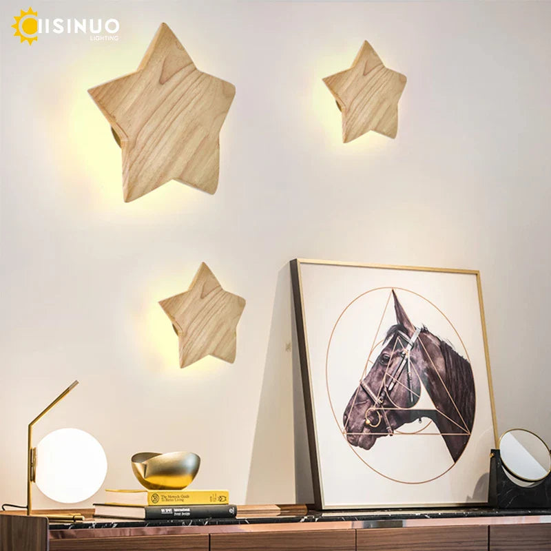 Axyaa Star Wood Wall Lamp - Modern Living Room Bedroom Light