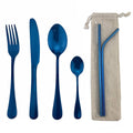 Rainbow Blue Gold Cutlery Set Stainless Steel Tableware by Axyaa