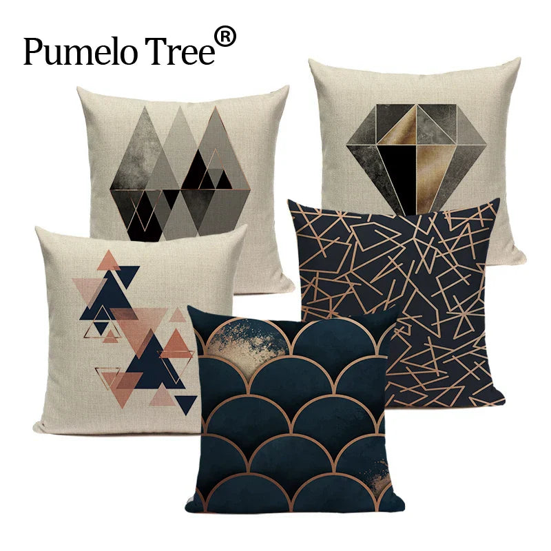 Axyaa Striped Geometric Cushion Cover 45x45cm in Black, Blue