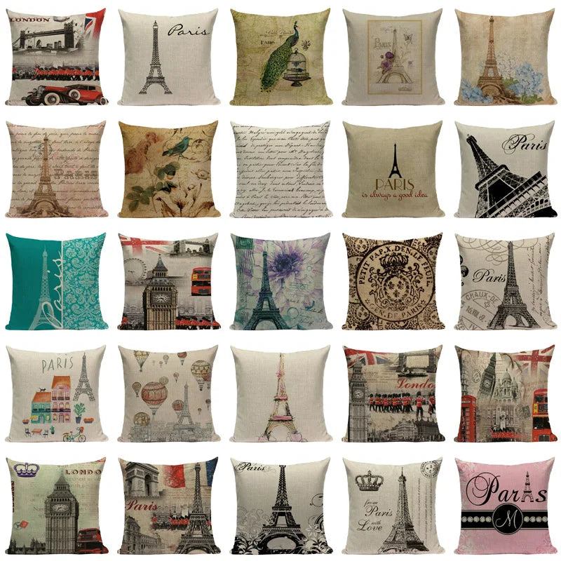Axyaa London Bridge Paris Eiffel Tower Decorative Printed Throw Pillows