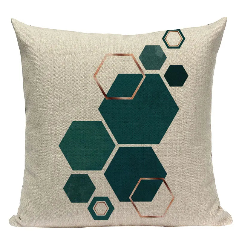 Axyaa Farmhouse Geometric Cushion Covers in Green and White