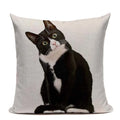 Axyaa Cute Cat Hand-Painted Linen Pillow Cover Black White Yellow