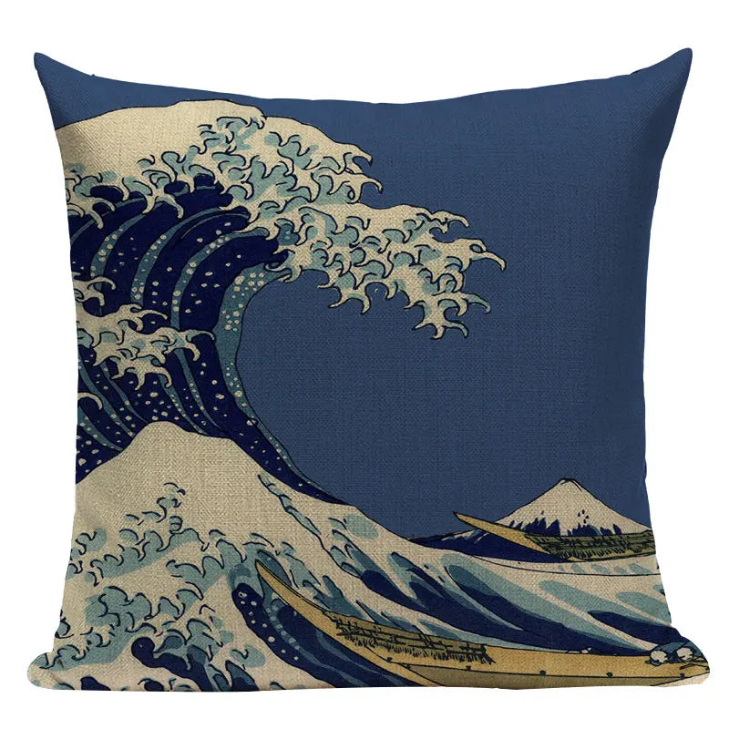 Axyaa Japanese Style Decorative Cushion Covers- Crane Fish Design for Home Decor