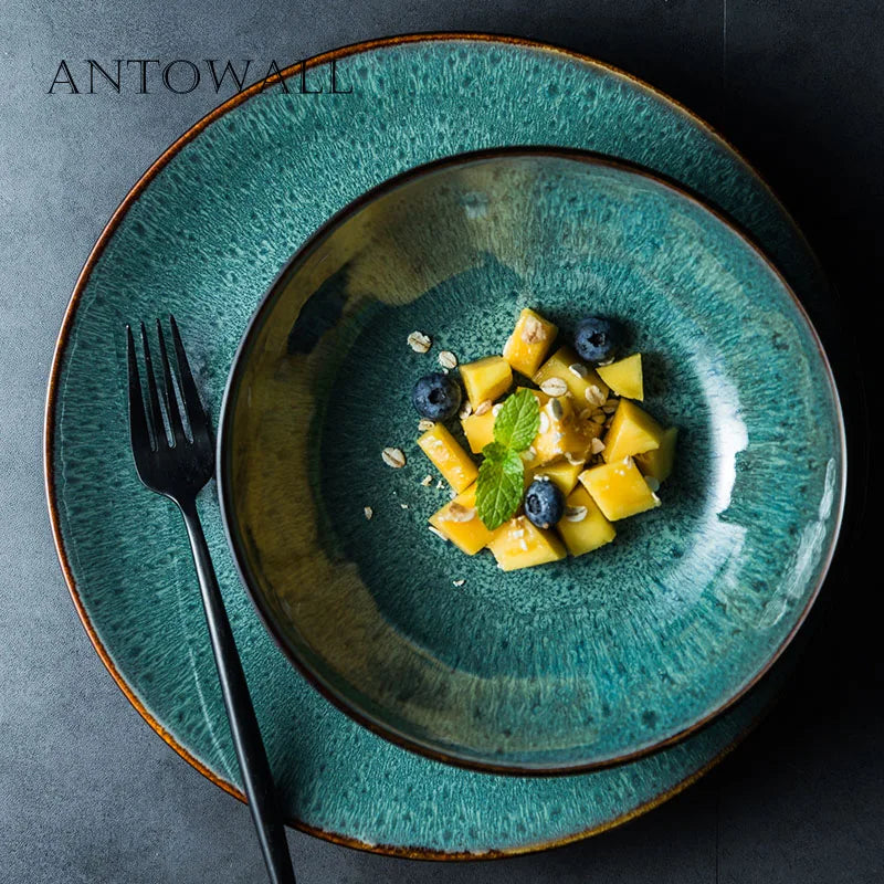 Axya Green Peacock Ceramic Tableware Set for Western Dining