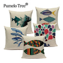 Colorful Fish Pattern Linen Cushion Cover by Axyaa