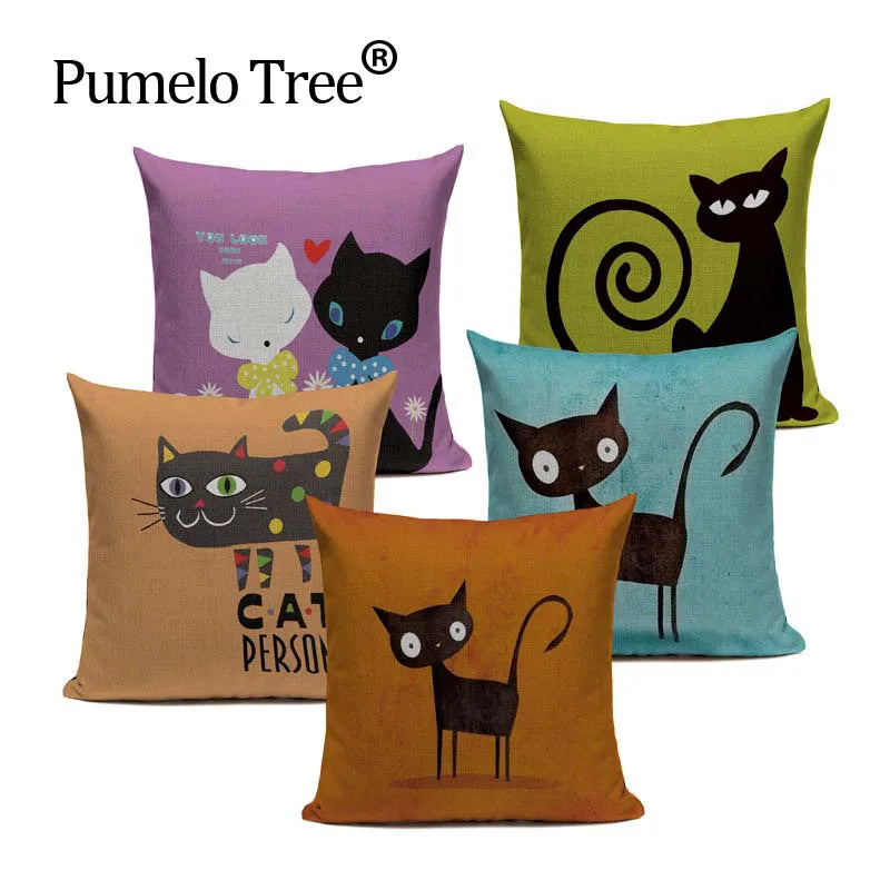 Axyaa Hand Painted Cat Eyes Linen Pillow Cover, Nordic Style, Black White Pattern