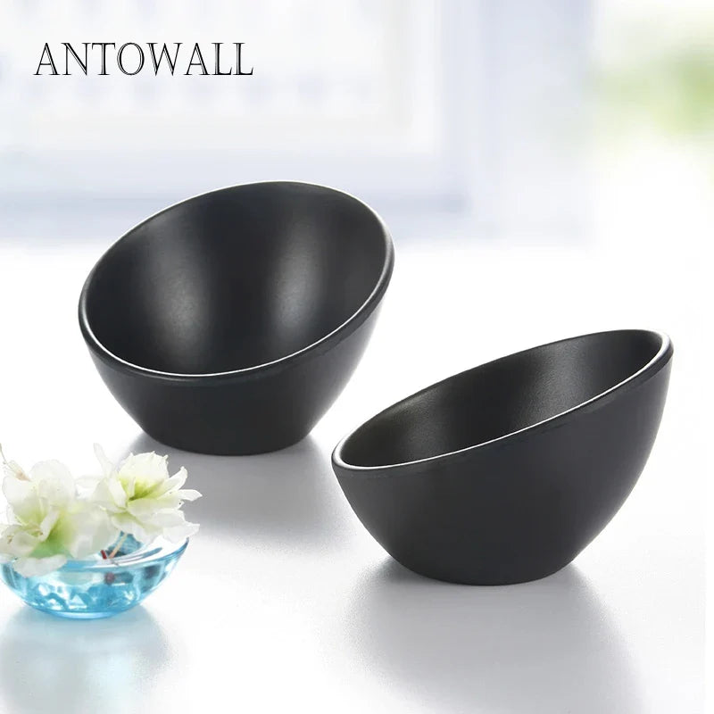 Axya Black Melamine Salad Bowl Set - Japanese Korean Tableware for Hot Pot & Buffet