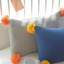 Axyaa Knit Cushion Cover in Solid Grey Blue Orange, 35*50cm, Pompom Ball Detail