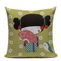 Axyaa Japanese Print Linen Cushion Covers - Fuji Kimono Girl Sea Theme