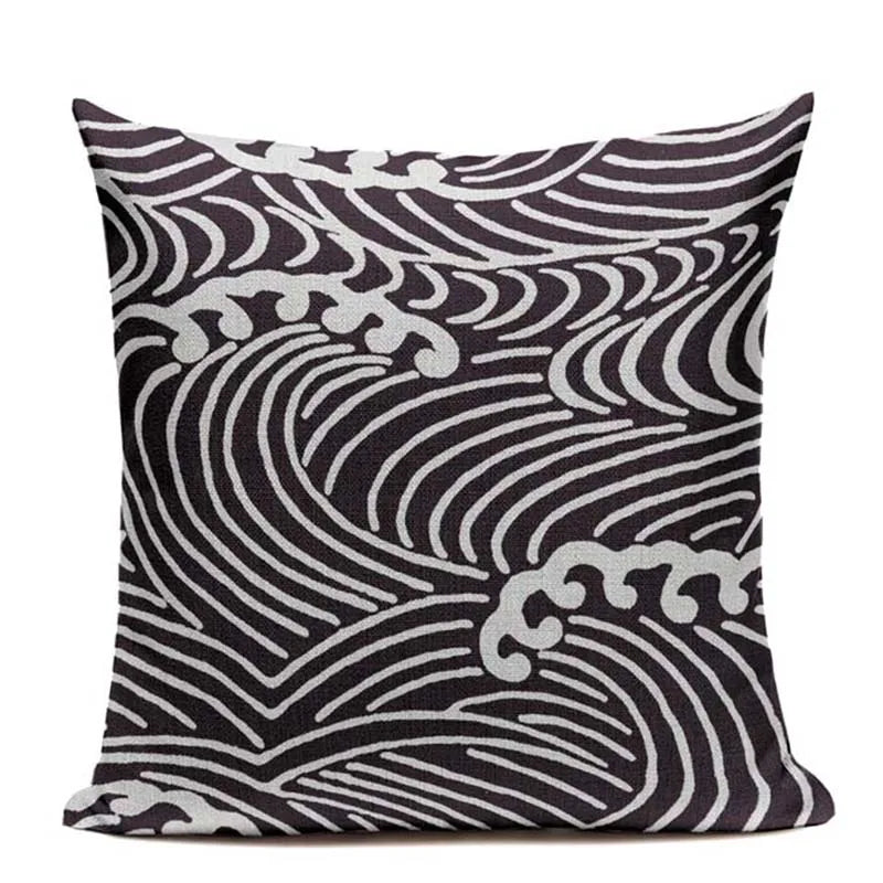Axyaa Japanese Print Linen Cushion Covers - Fuji Kimono Girl Sea Theme
