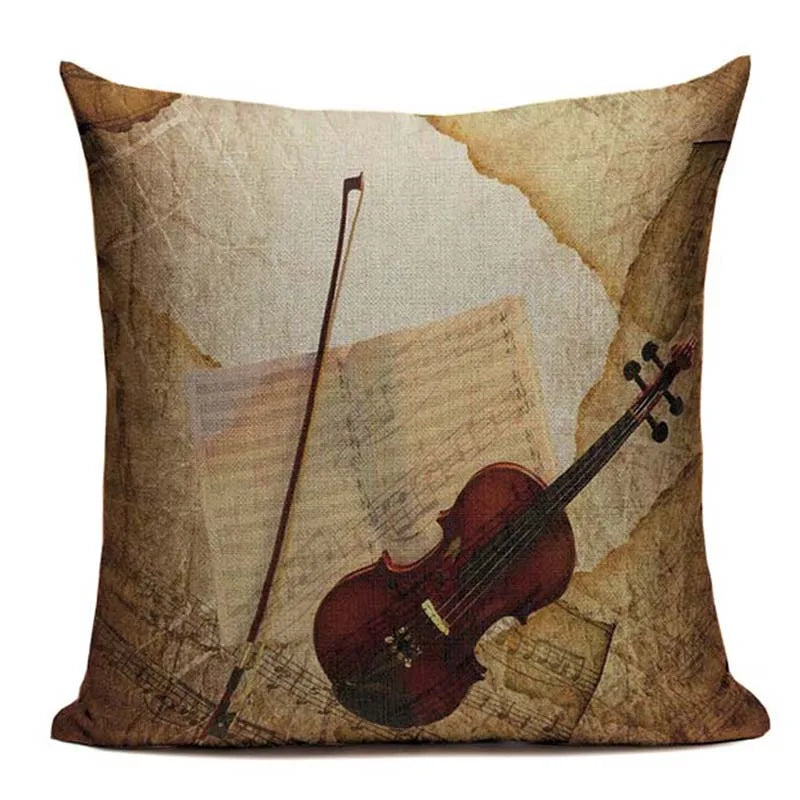 Axyaa Music Series High Quality Cotton Linen Cushion Cover Pillow Case