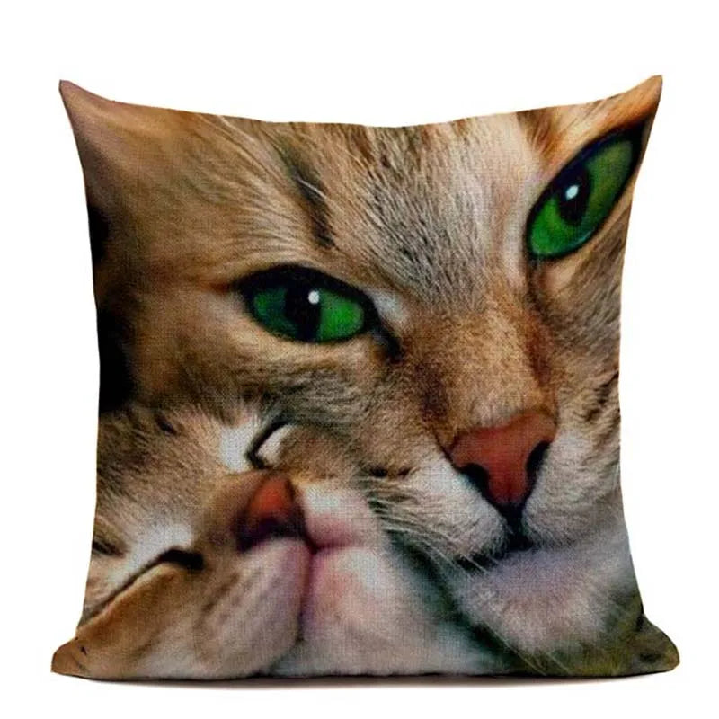 Axyaa Cute Cat Hand-Painted Linen Pillow Cover Black White Yellow