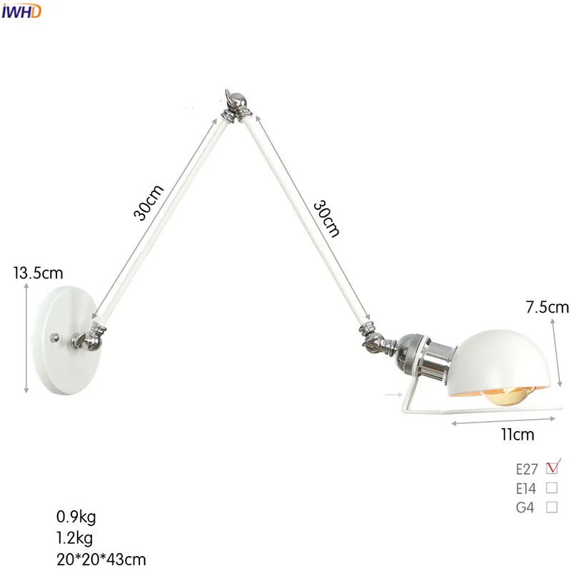 Axyaa White Swing Arm Wall Sconce - Adjustable Bedroom Stair Bathroom Lighting