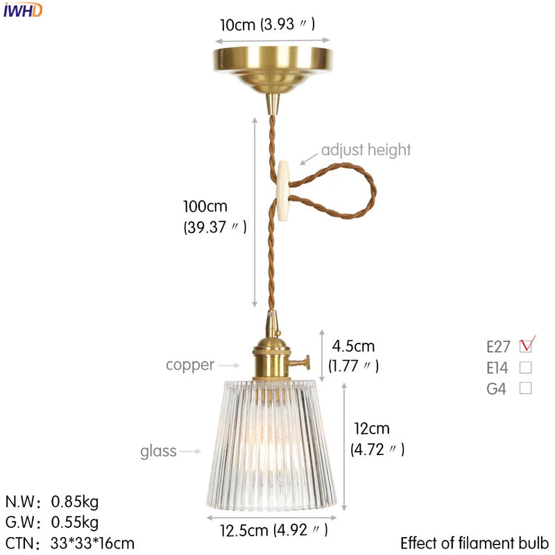 Axyaa Nordic Style Copper Glass Pendant Light - Loft Industrial Decor