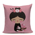 Axyaa Japanese Print Linen Cushion Covers - Fuji Kimono Girl Sea Theme