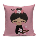 Axyaa Japanese Print Linen Cushion Covers - Fuji Kimono Girl Sea Theme