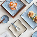 Axya Blue & White Ceramic Square Dinner Plate Set