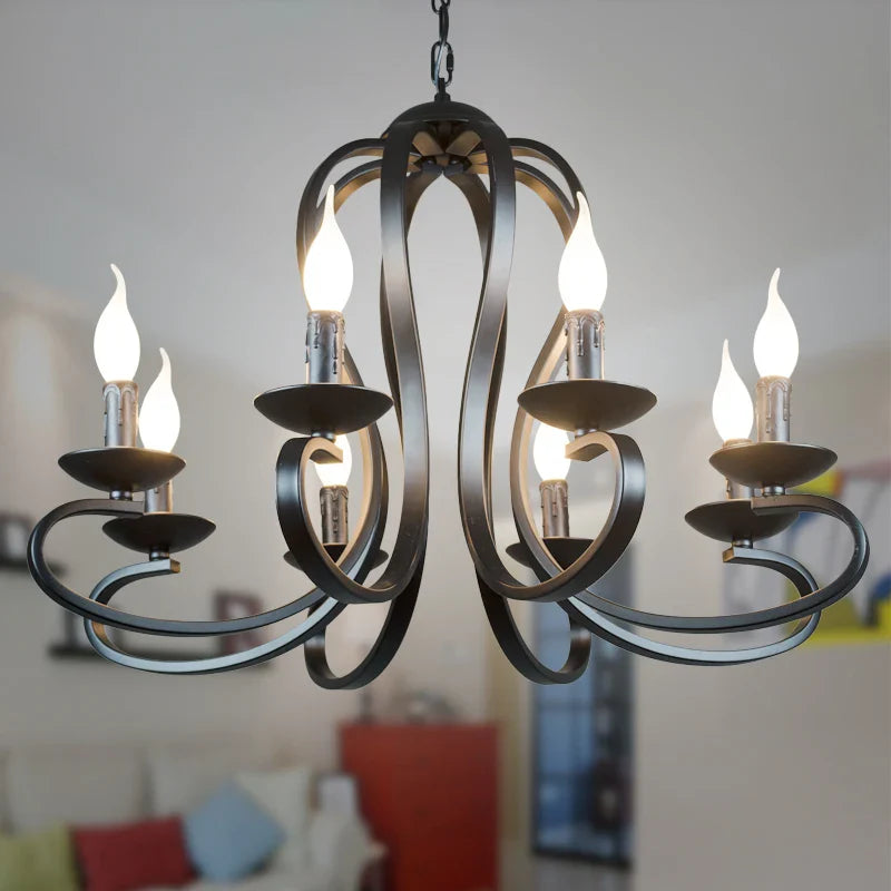 Axyaa White Black Iron Chandelier E14 Candle Light American Country Style Fixtures