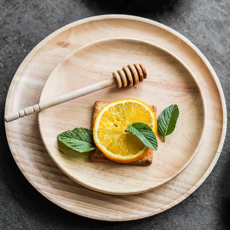 Axya Solid Wood Round Japanese Dinner Plate for Steak, Fruit, Snacks, and Tea Tray