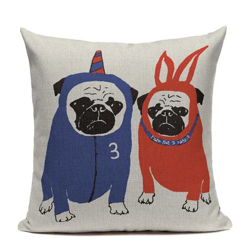 Animal Dog Cushion Cover French Bulldog Pug Pillowcase Woven Linen Decor Home Axyaa