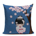 Axyaa Japanese Print Linen Cushion Covers - Fuji Kimono Girl Sea Theme