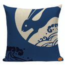Axyaa Japanese Style Sofa Pillow Cover 45x45cm - Jin Wind and Carp Pattern
