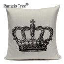Axyaa Crown Design Cotton Linen Blended Cushion Cover - King Queen Letter Pillowcase
